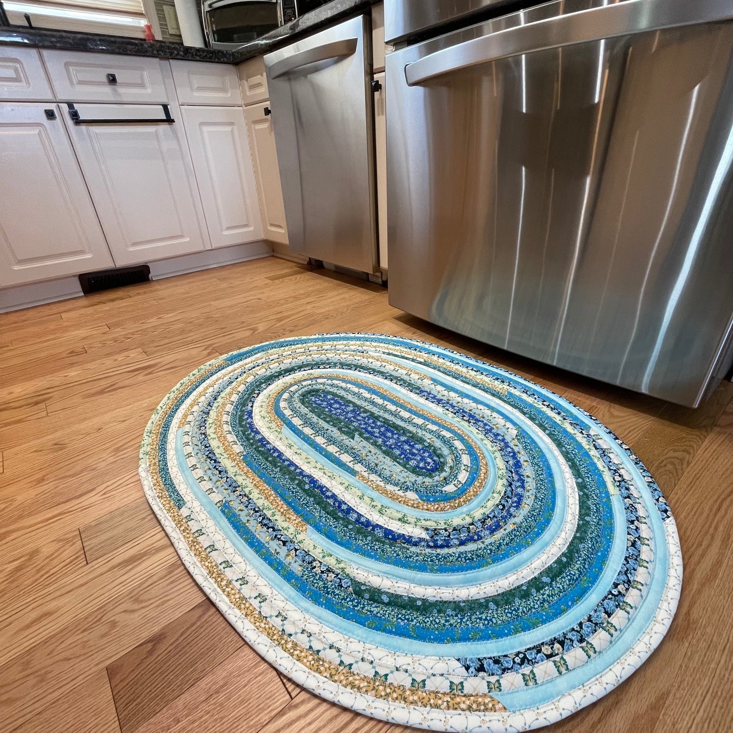 Teal Floral Farmhouse Kitchen Accent Rug For Sink, Bathmat or Bedside Rug
