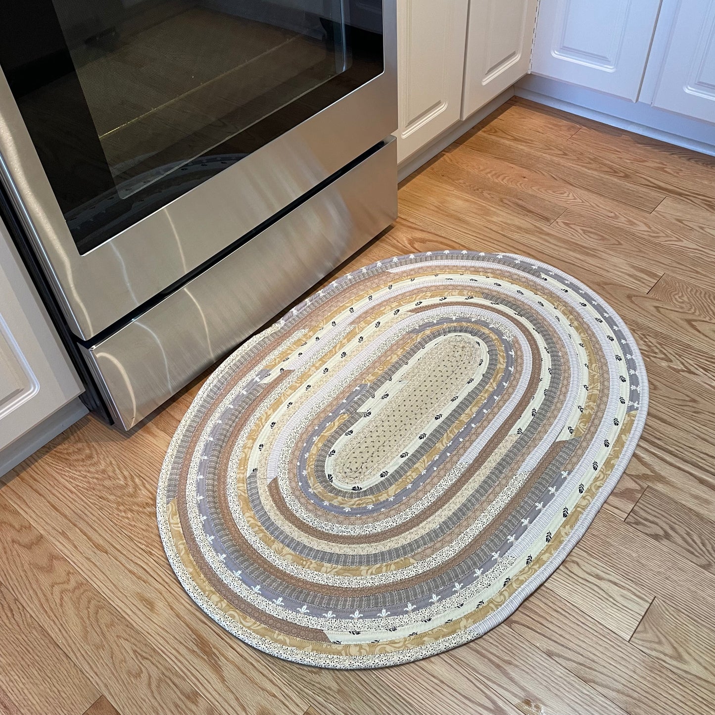 Luxury Cream Floral Handmade Farmhouse JellyRoll Rug - One of a Kind, Washable, Handcrafted in Canada