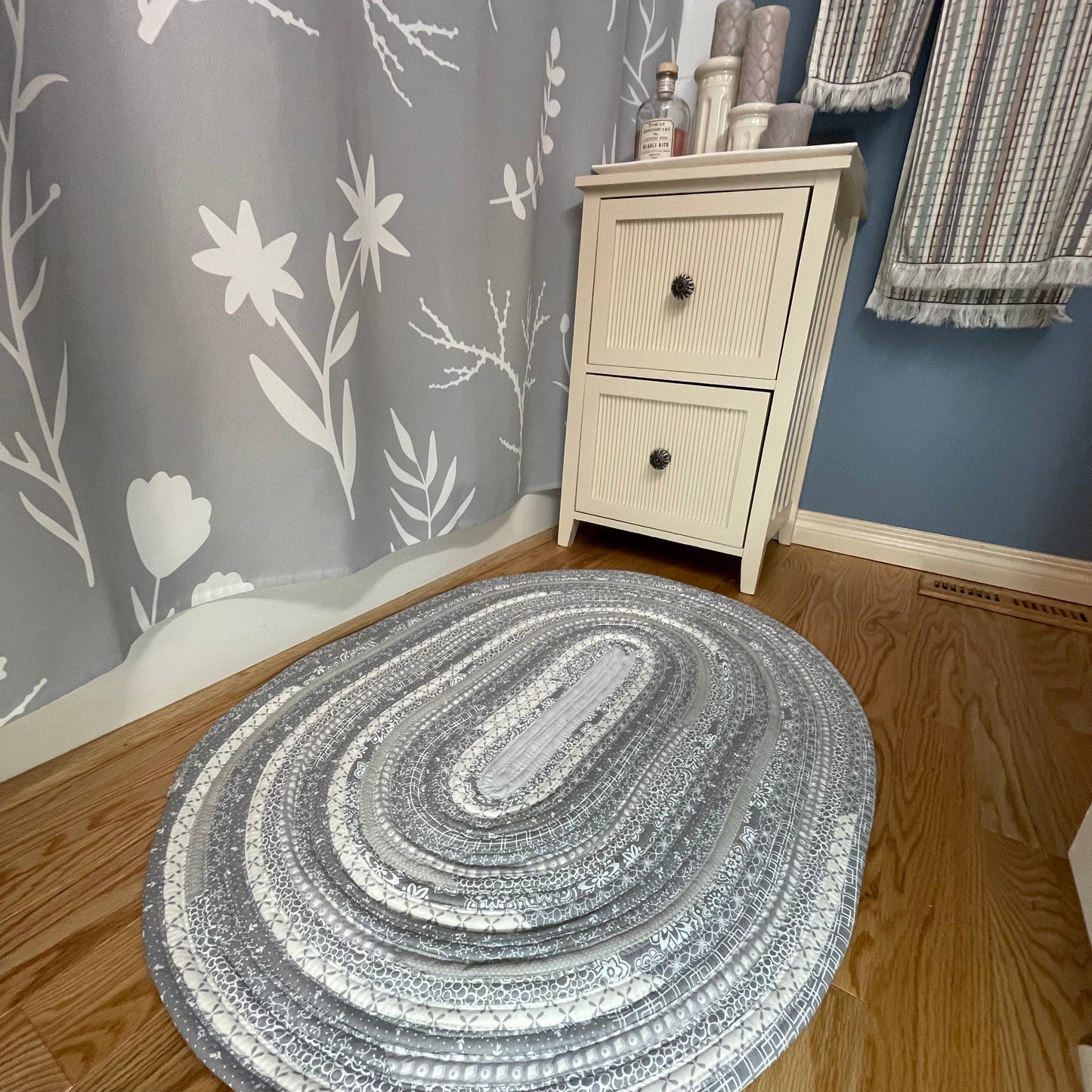 Farmhouse Chic Grey & White Handmade Kitchen Accent Rug