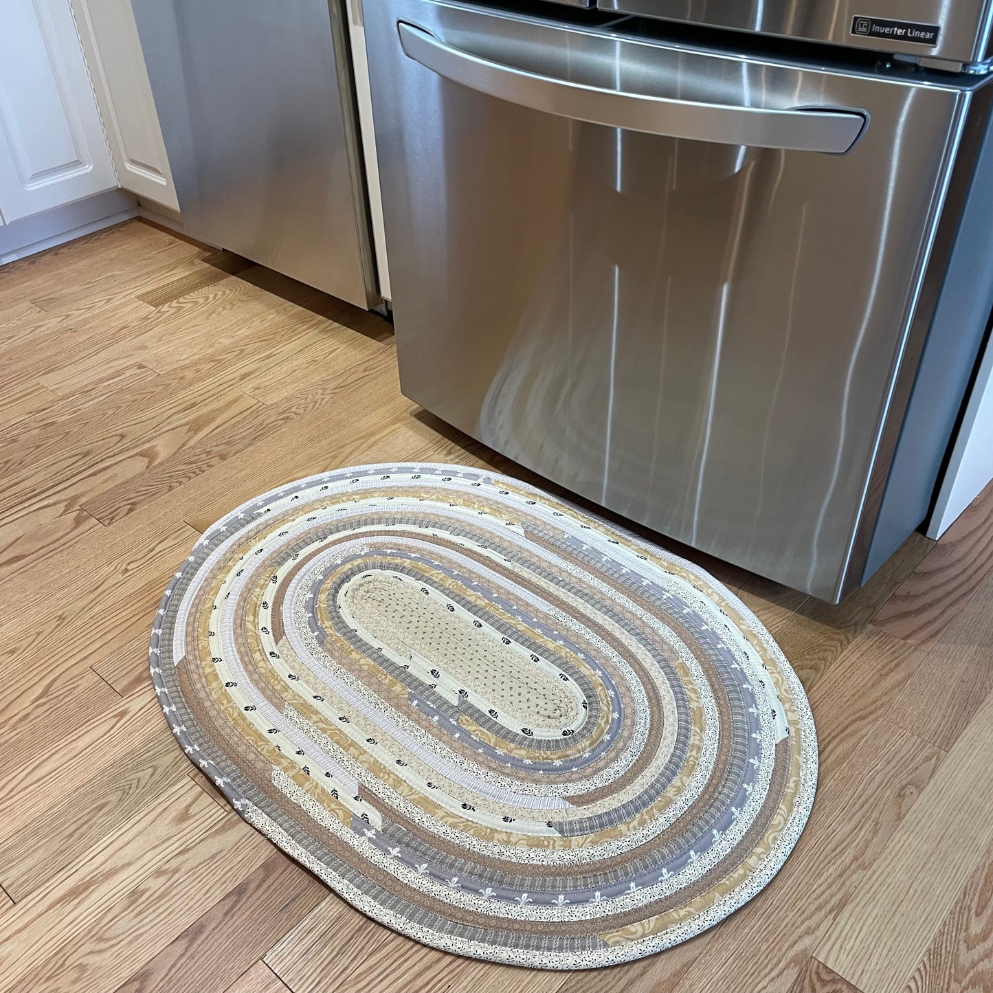 Luxury Cream Floral Handmade Farmhouse JellyRoll Rug - One of a Kind, Washable, Handcrafted in Canada