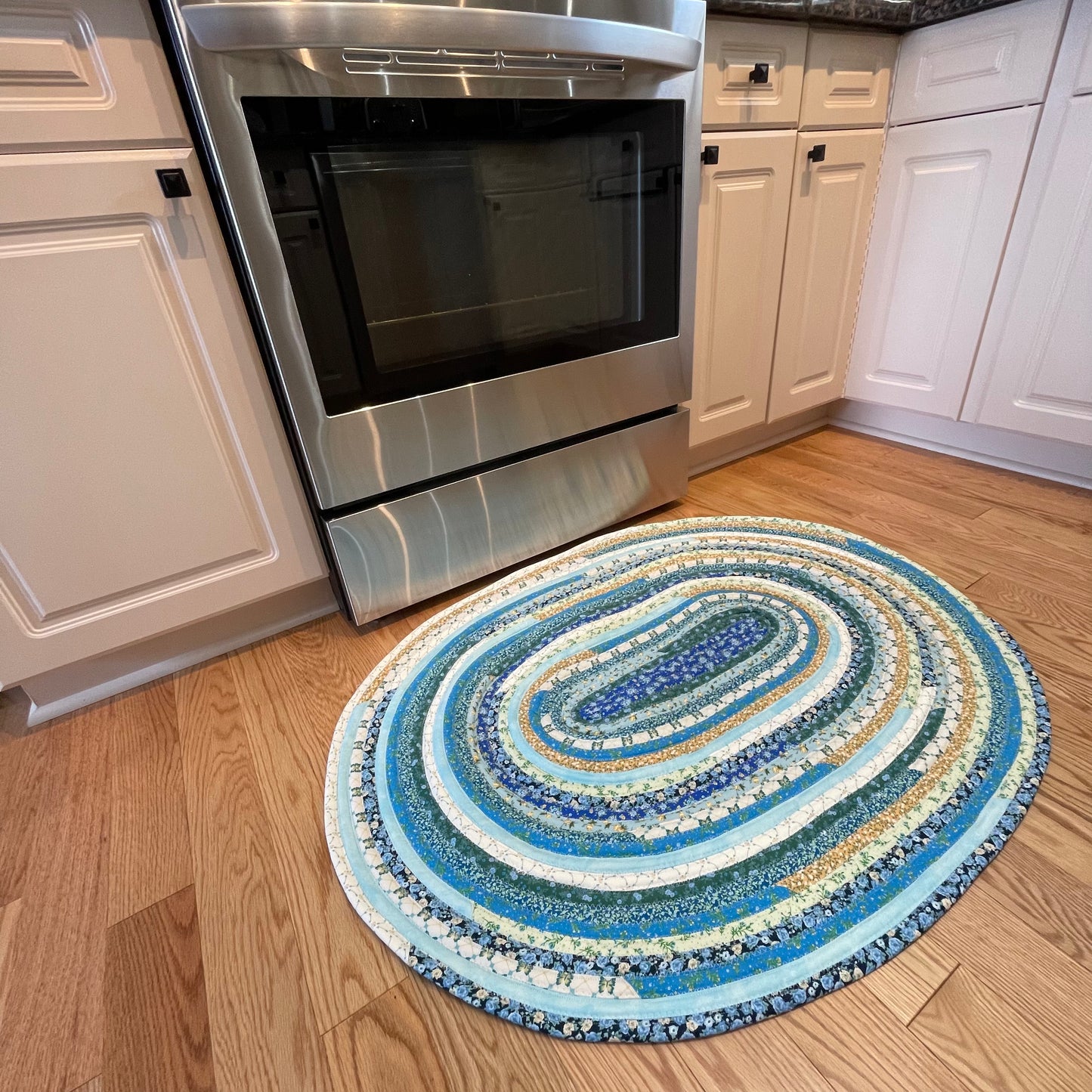 Teal Floral Farmhouse Kitchen Accent Rug For Sink, Bathmat or Bedside Rug