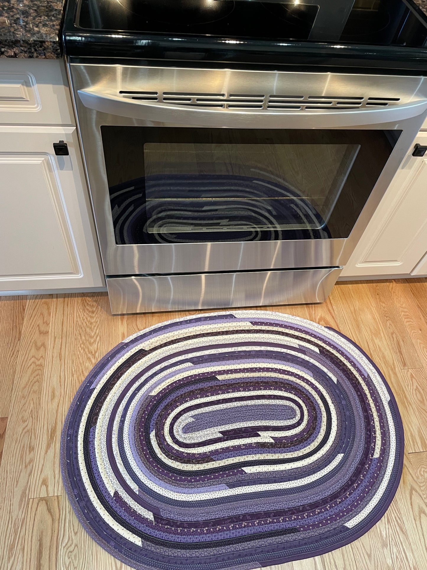 Handmade Modern Farmhouse Accent Rug in Purple and Cream - Artisan Crafted in Canada