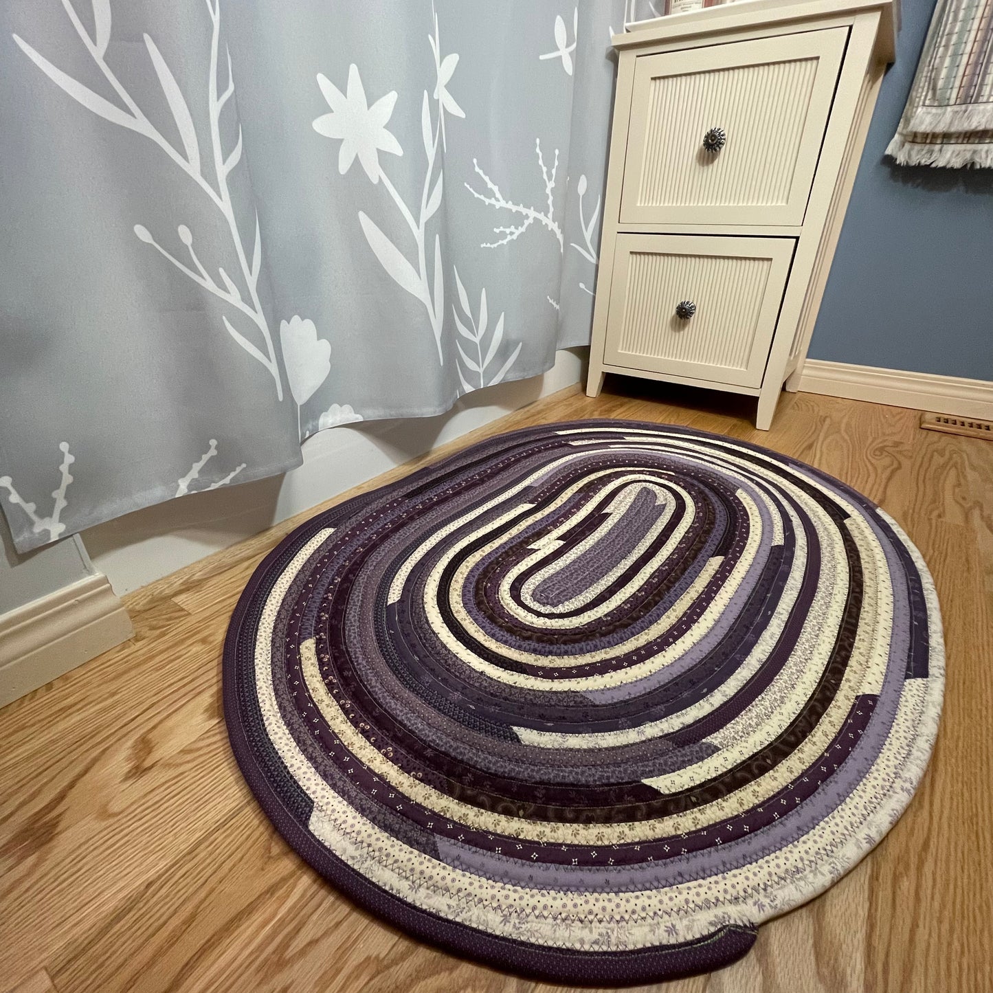 Handmade Modern Farmhouse Accent Rug in Purple and Cream - Artisan Crafted in Canada