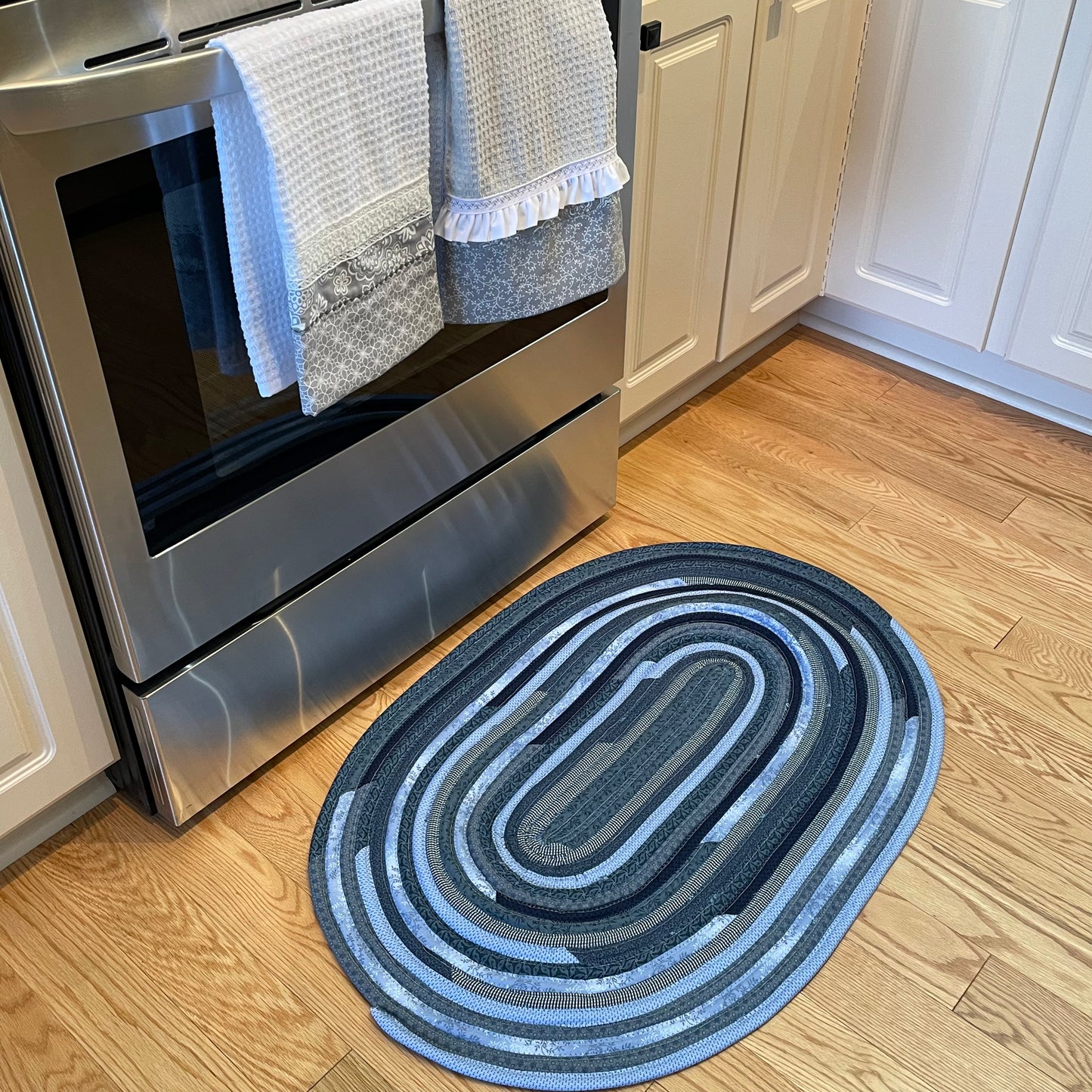Navy Blue Farmhouse Kitchen Accent Rug - Handmade in Canada, Cotton Fabric, Washable