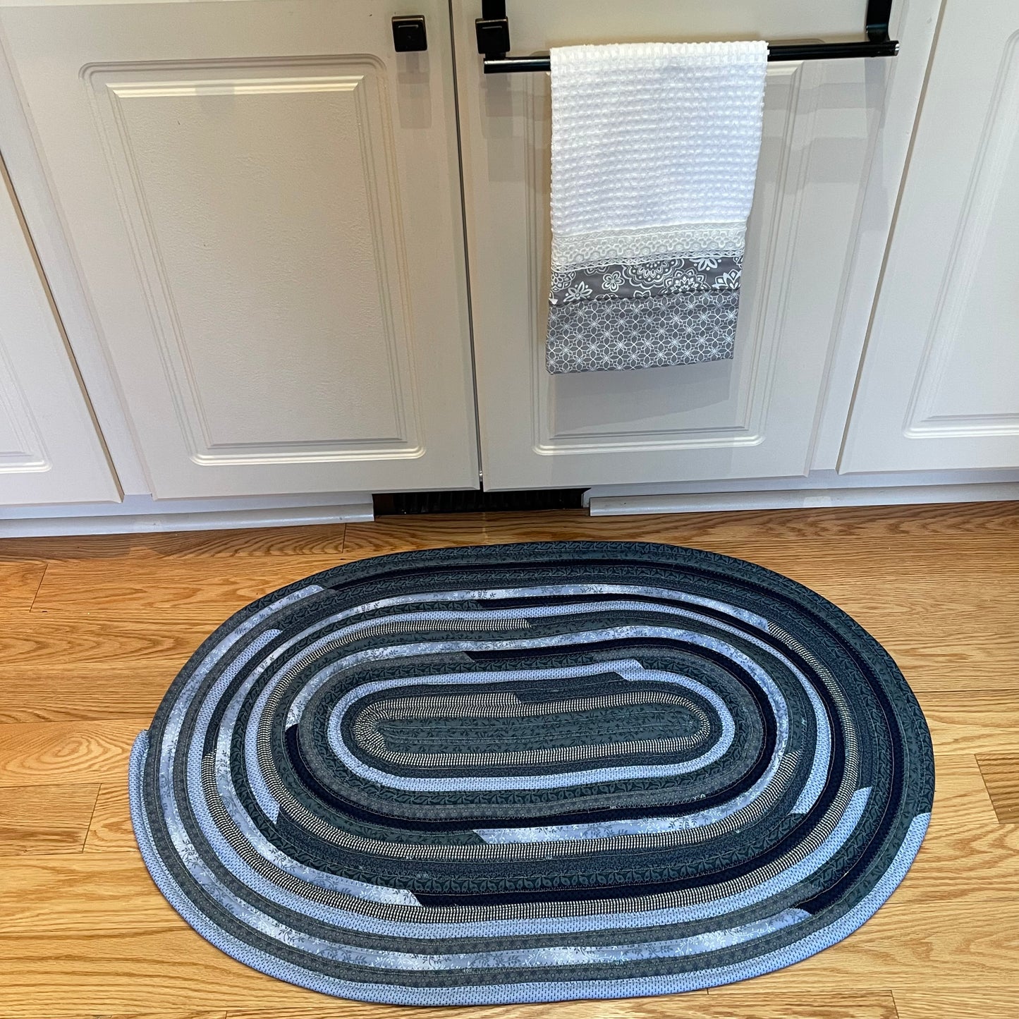 Navy Blue Farmhouse Kitchen Accent Rug - Handmade in Canada, Cotton Fabric, Washable