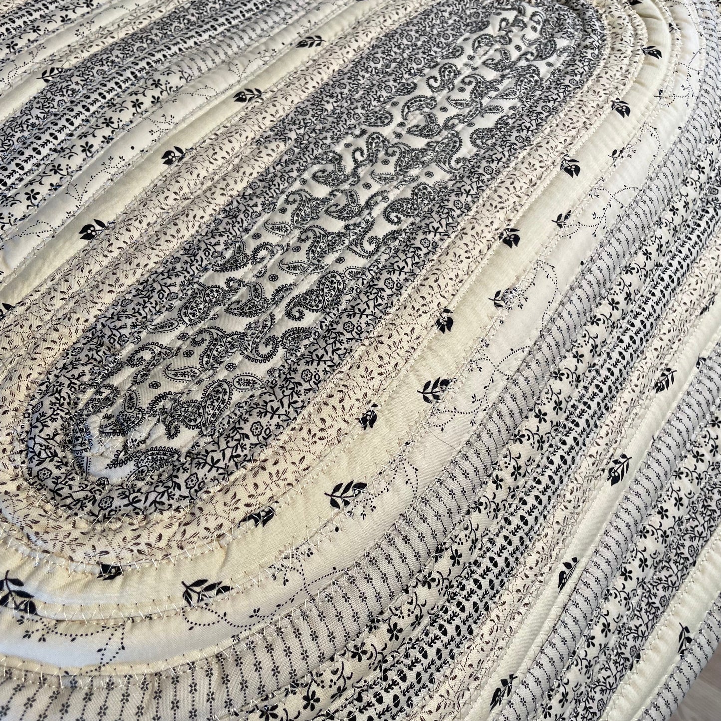 One-of-a-Kind Beige and Black Modern Farmhouse Accent Rug - Handmade in Canada
