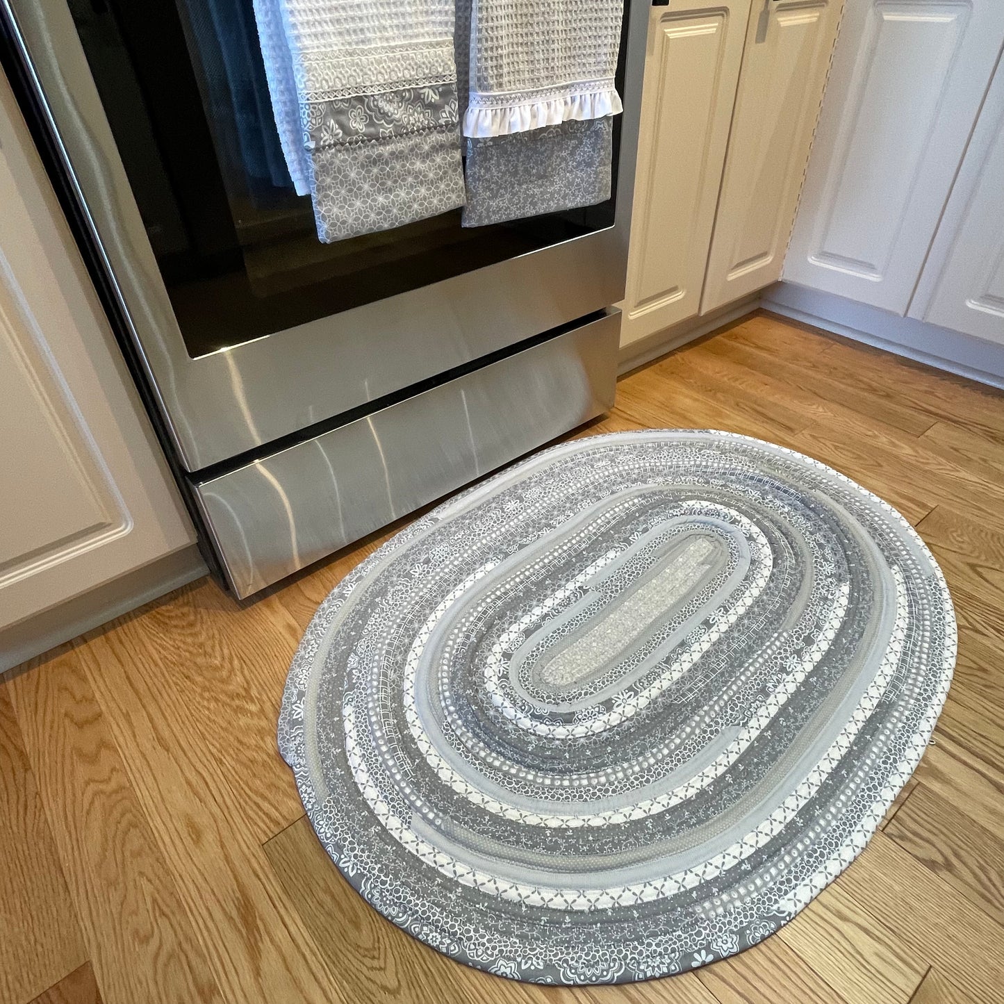 Grey & White Cotton Kitchen Sink Rug - One-of-a-Kind Handmade Farmhouse Style