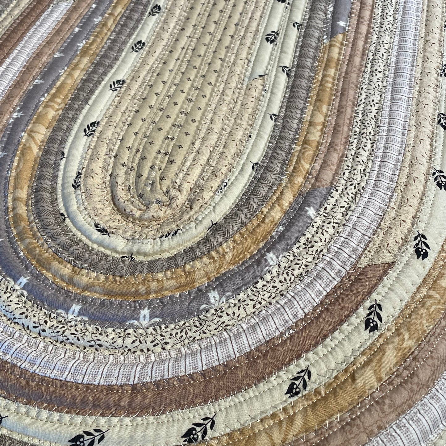 Luxury Cream Floral Handmade Farmhouse JellyRoll Rug - One of a Kind, Washable, Handcrafted in Canada
