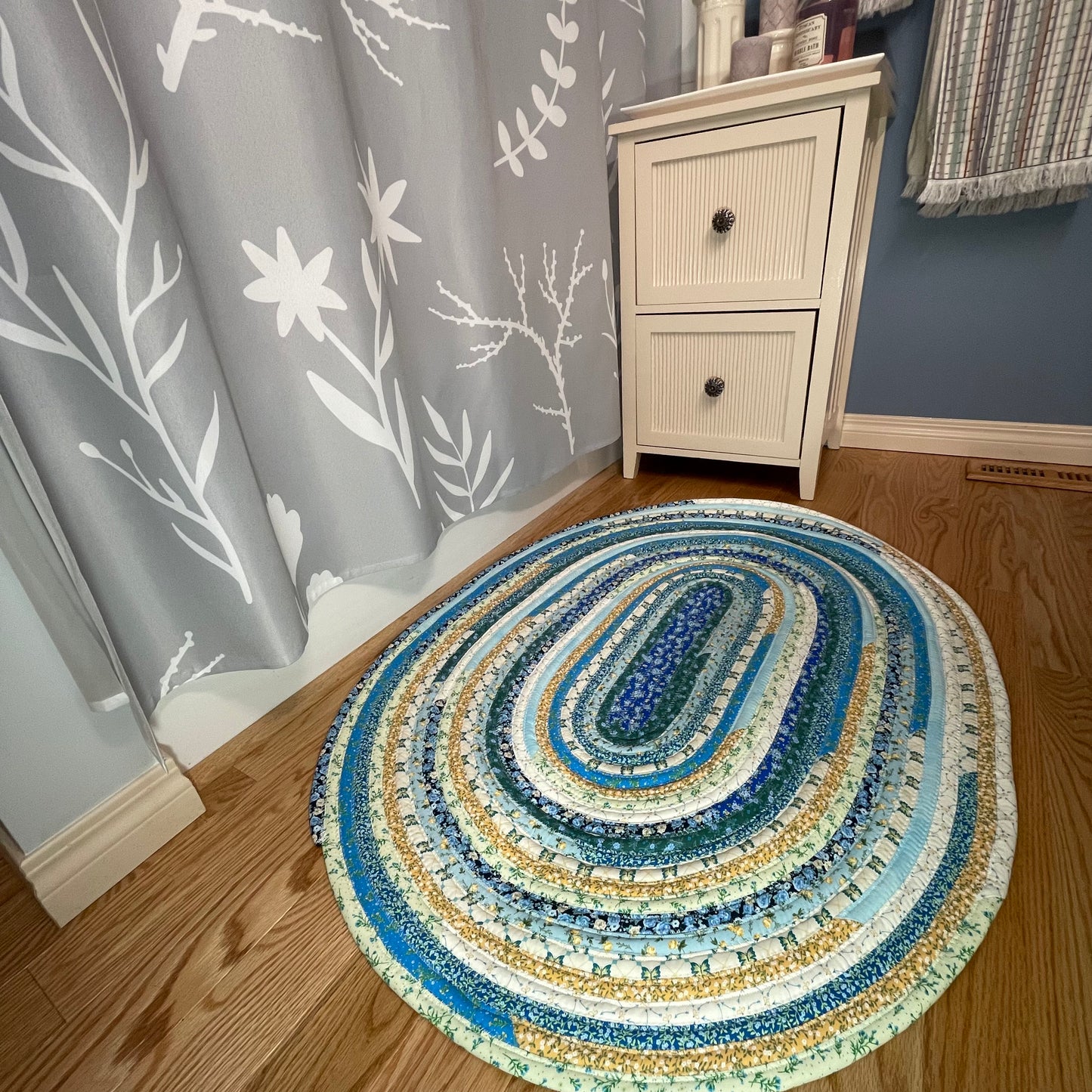 Teal Floral Farmhouse Kitchen Accent Rug For Sink, Bathmat or Bedside Rug