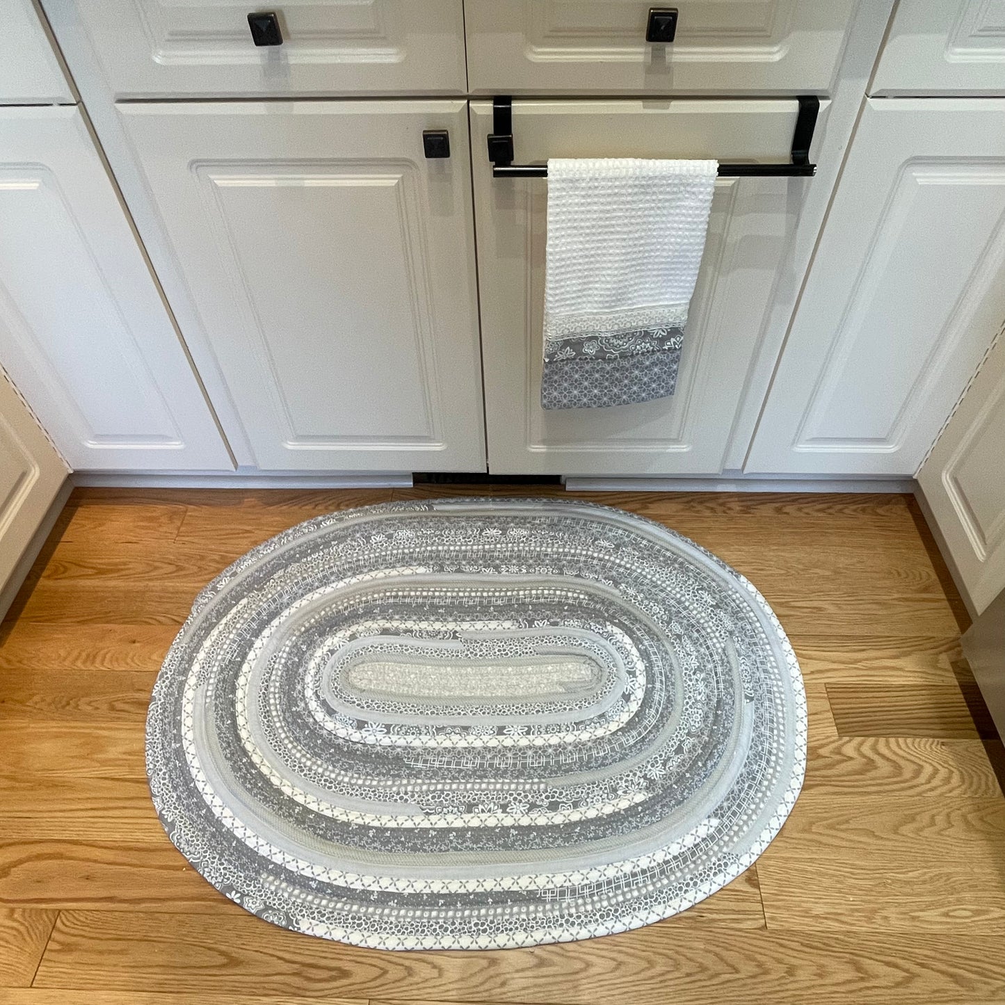 Grey & White Cotton Kitchen Sink Rug - One-of-a-Kind Handmade Farmhouse Style