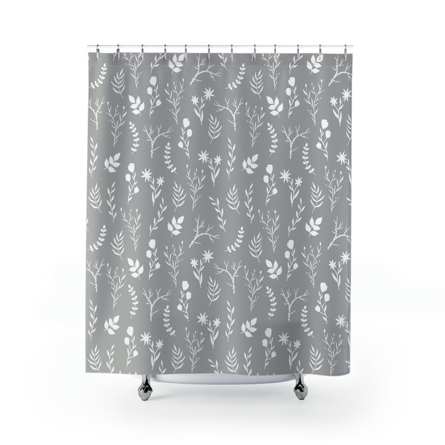 Luxurious Grey and White Floral Shower Curtain | Modern Floral Bathroom Shower Curtain