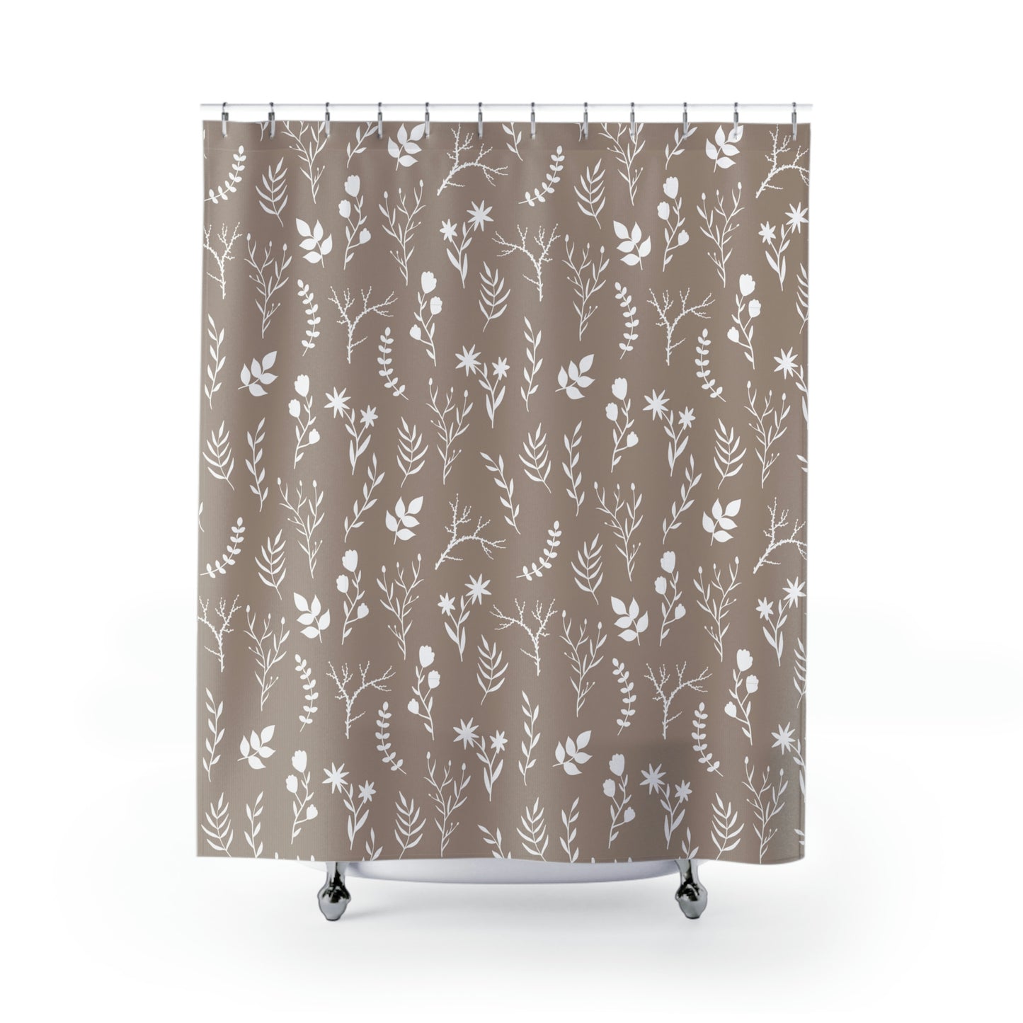 Floral Shower Curtain | Cream and White Botanical Shower Curtain | Stylish Shower Curtain