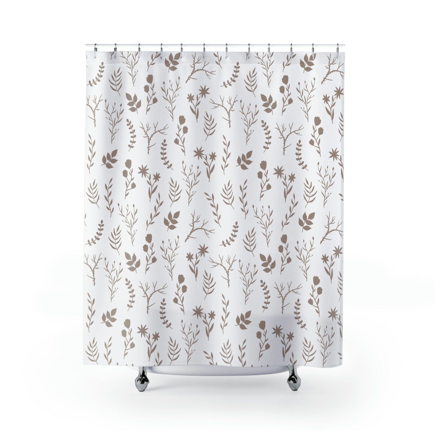 Taupe and White Floral Shower Curtain | Elegant Floral Shower Curtain