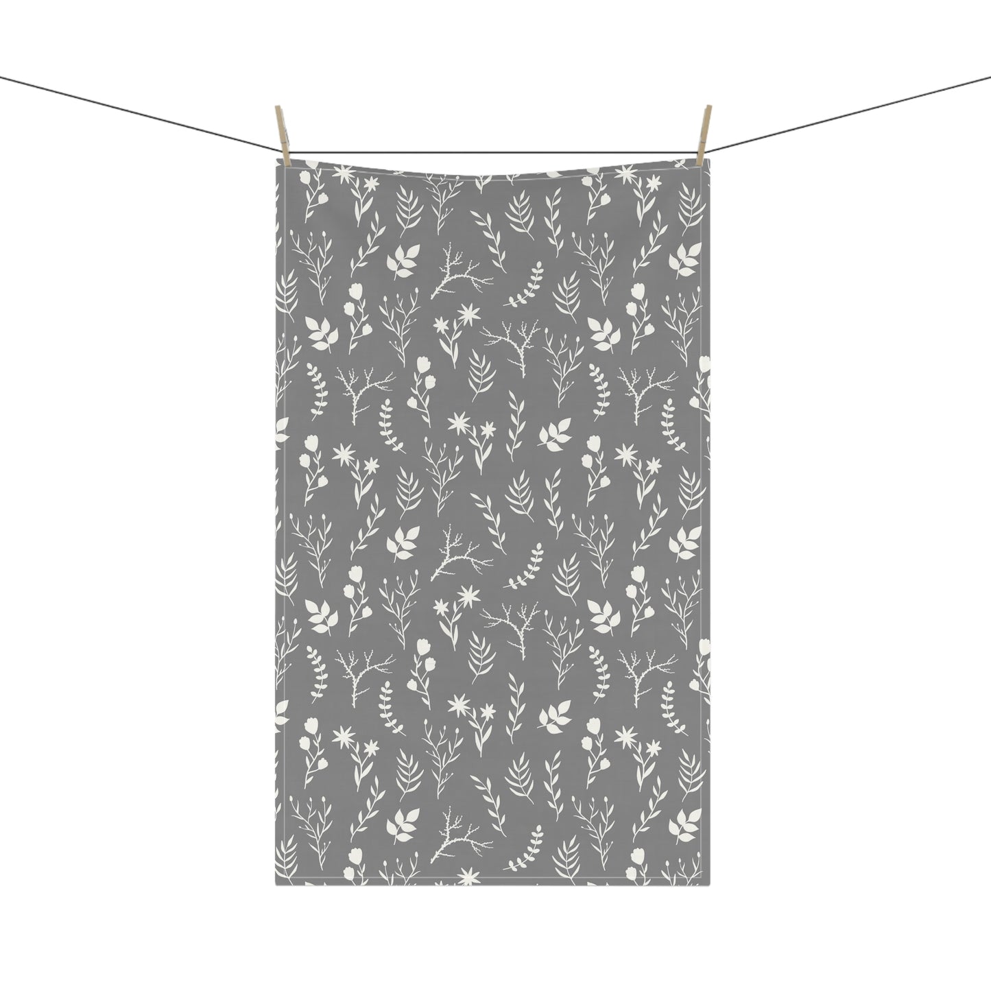 White and Grey Floral Kitchen Dish Towel | Farmhouse Tea Towel