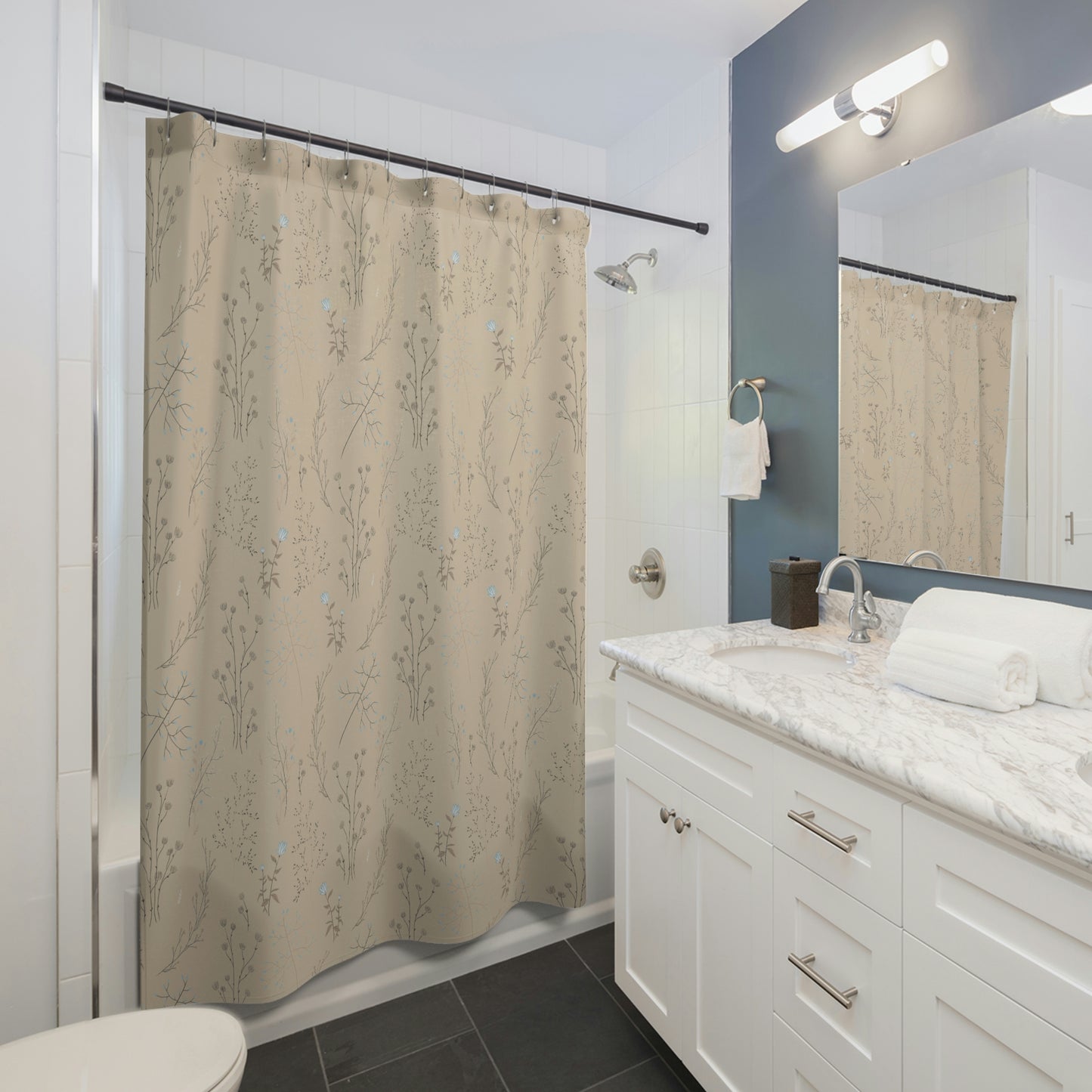 Subtle Taupe Floral Shower Curtain