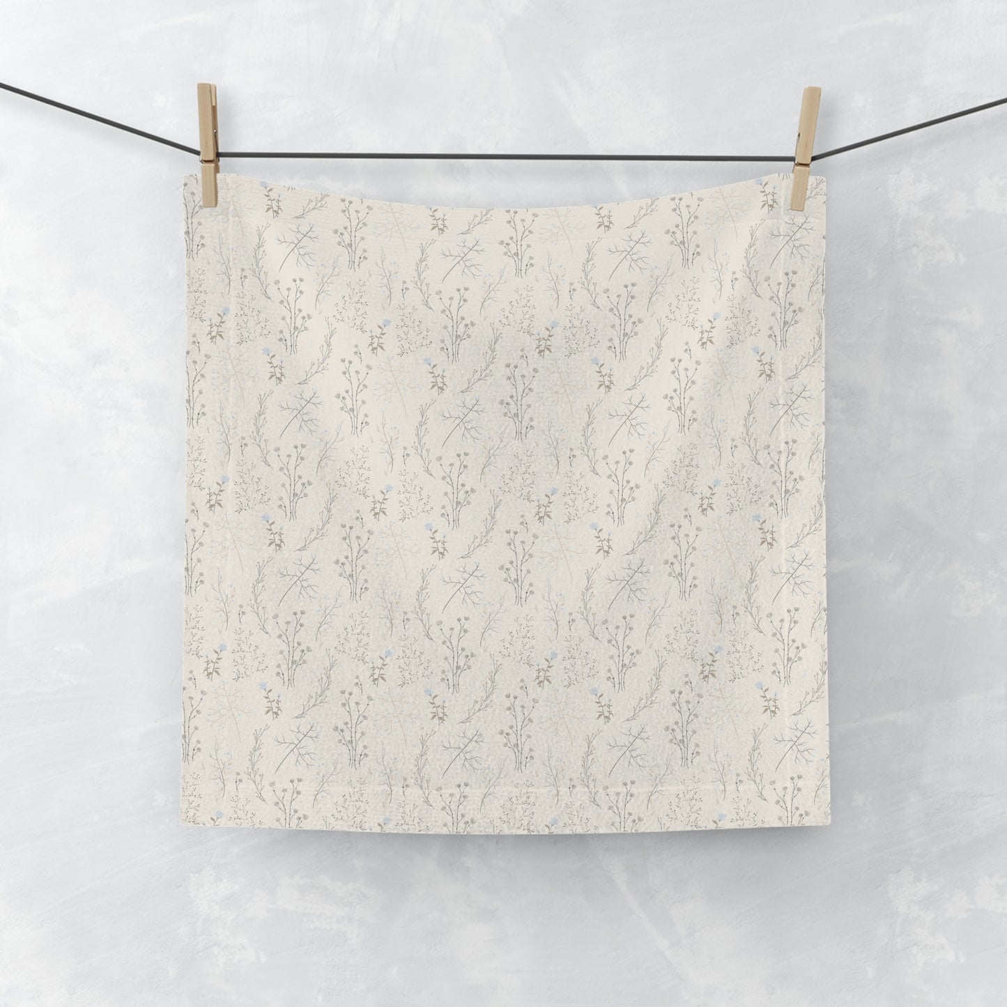 Off White Floral Print Face Towel