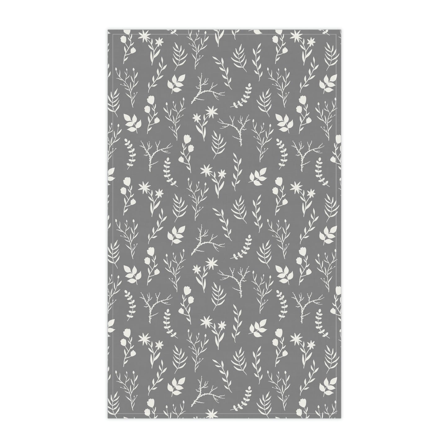 White and Grey Floral Kitchen Dish Towel | Farmhouse Tea Towel