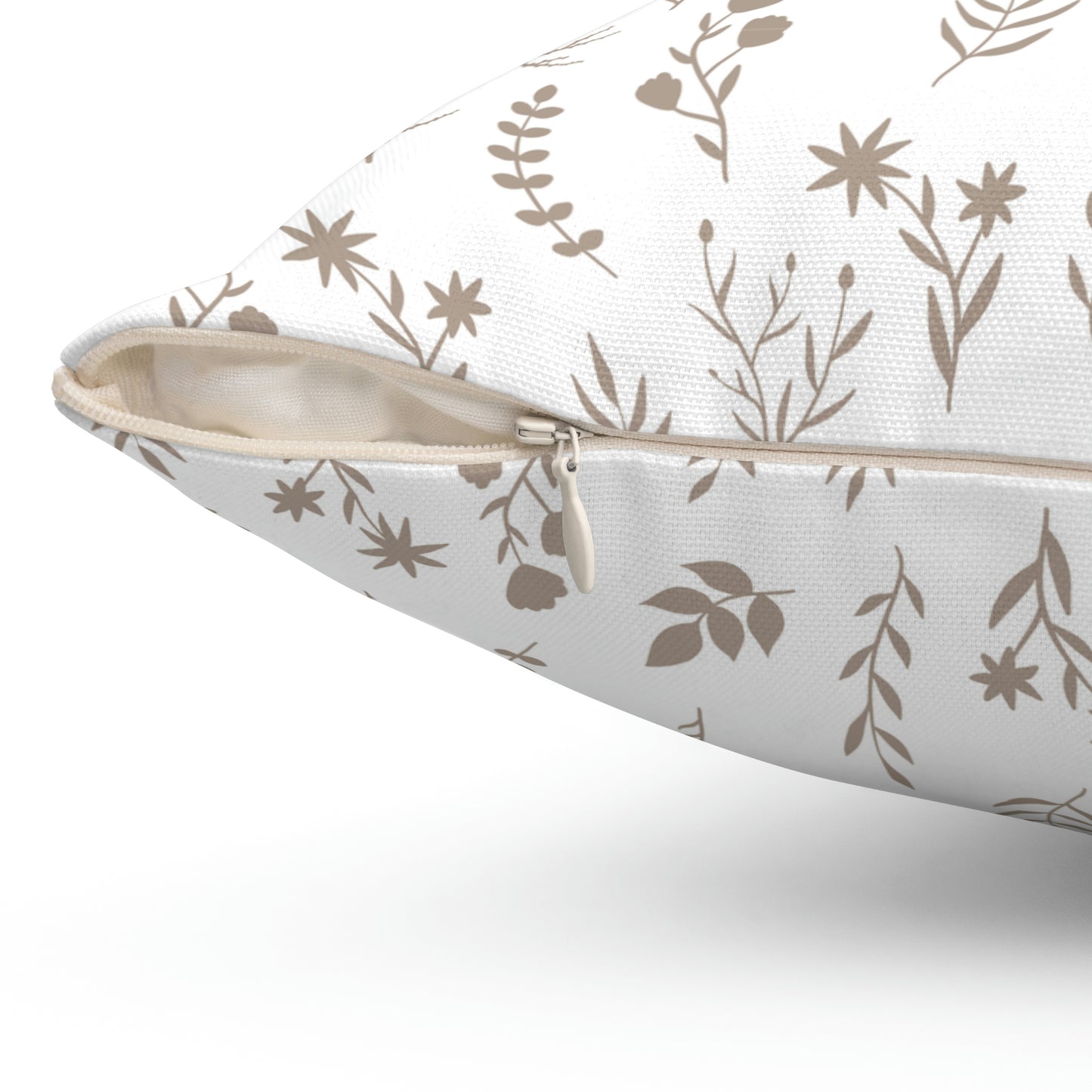 Taupe and White Floral Print Pillow | 4 Sizes Available