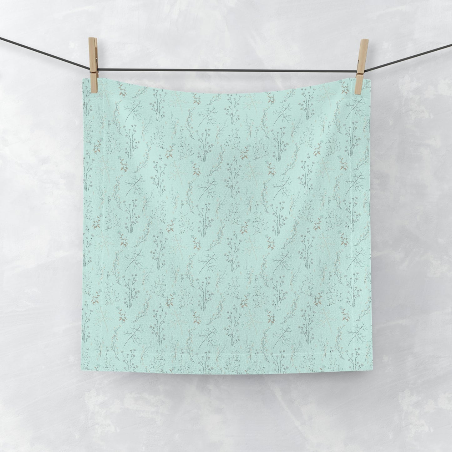 Light Teal Floral Print Face Towel