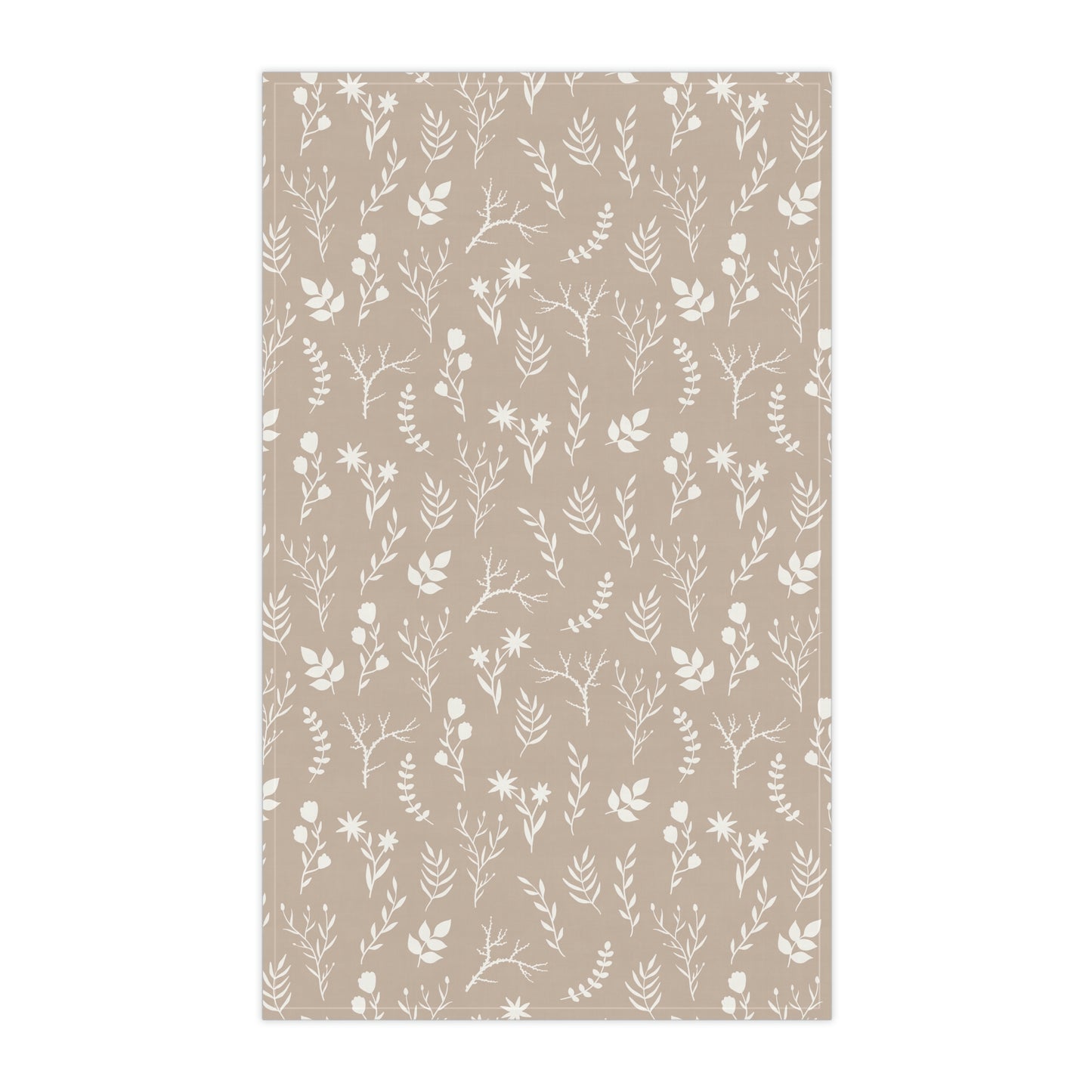White and Taupe Floral Kitchen Tea Towel