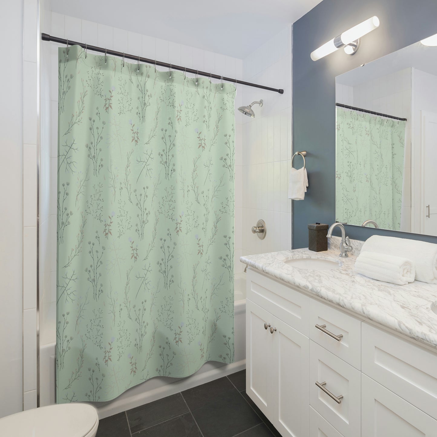 Pastel Green Floral Shower Curtain
