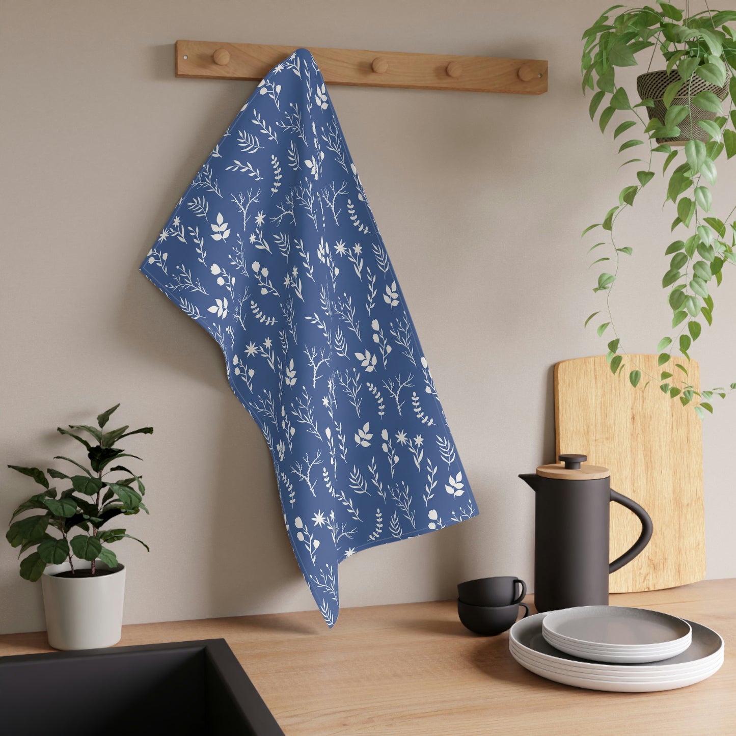 Indigo Blue and White Floral Tea Towel