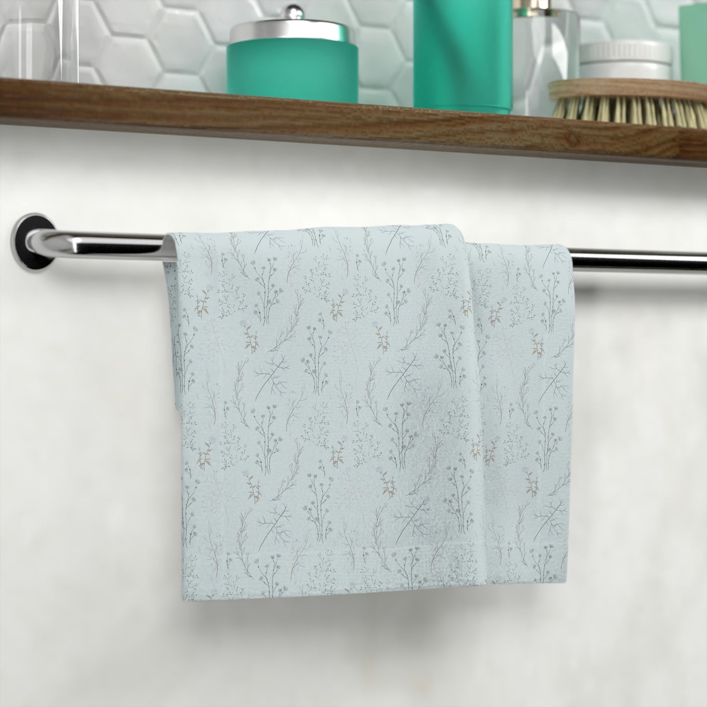 Light Blue Floral Print Face Towel
