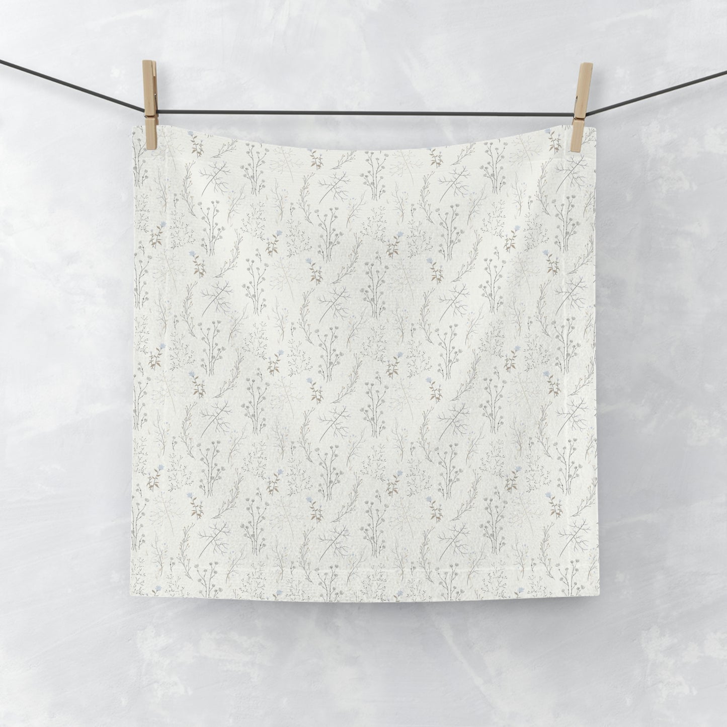 Light White and Floral Print Face Towel