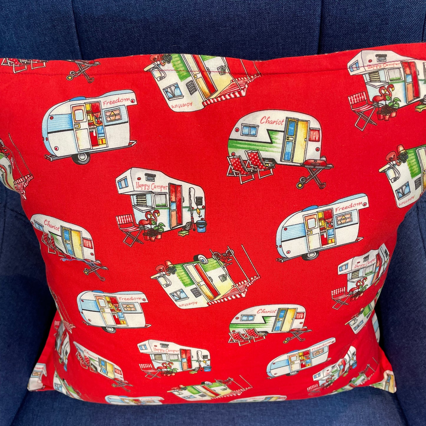Red Camping Pillow. Retro Camper Pillow. RV Decor. Glamper Decor Ideas - Home Stitchery Decor
