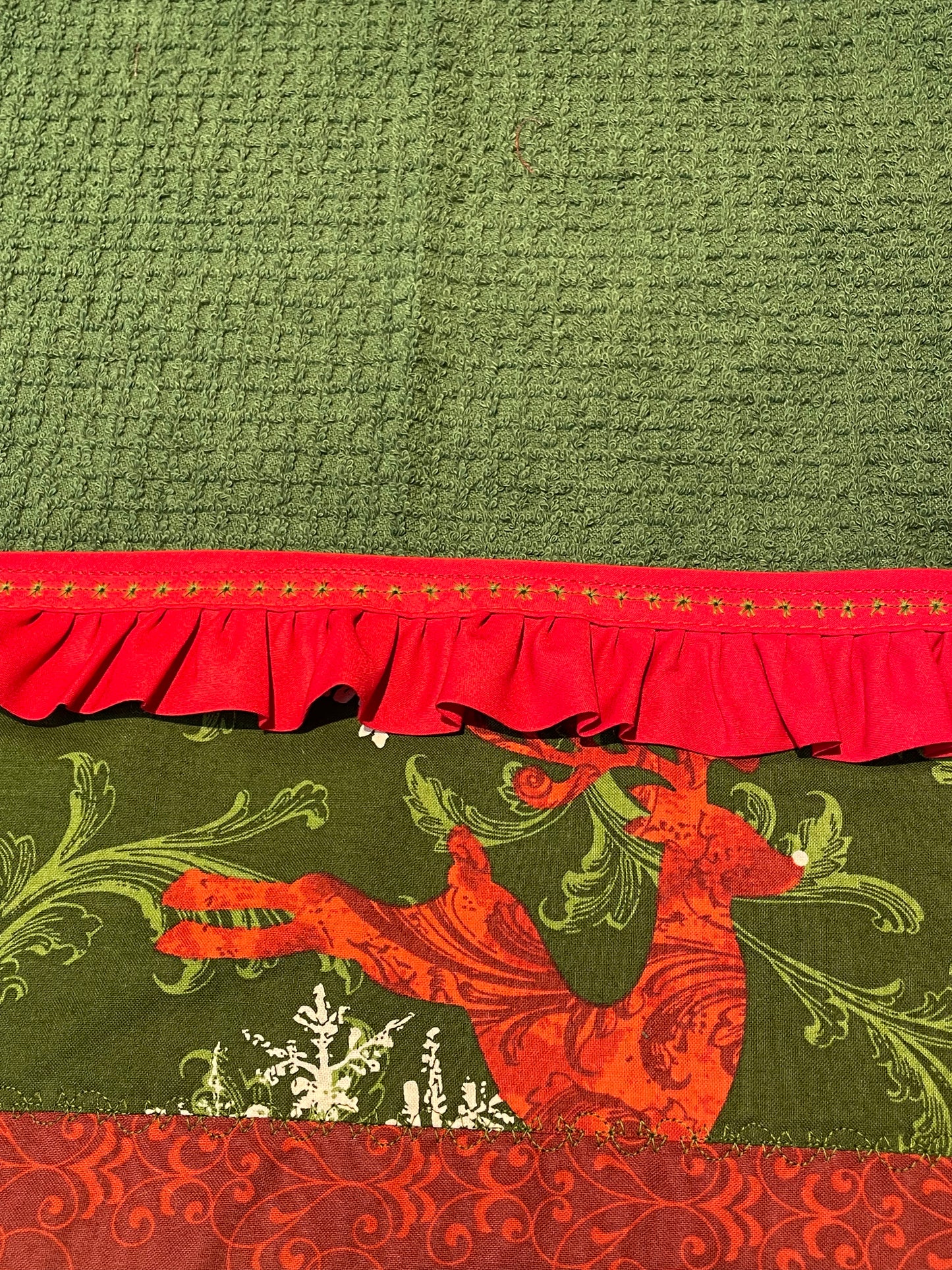 Christmas Kitchen Dish Towel, Cute Green and Red Christmas Tea Towel - Home Stitchery Decor