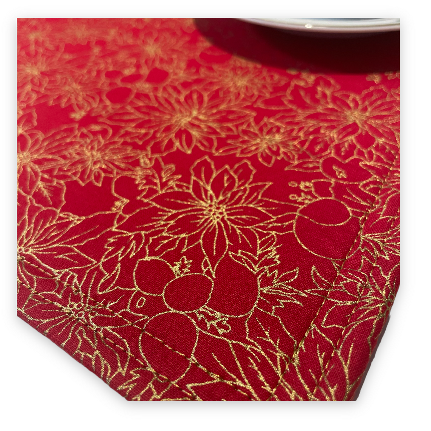 Set of Two Christmas Table Placemats, Red Snowflake and Poinsettia Christmas Table Placemats - Home Stitchery Decor