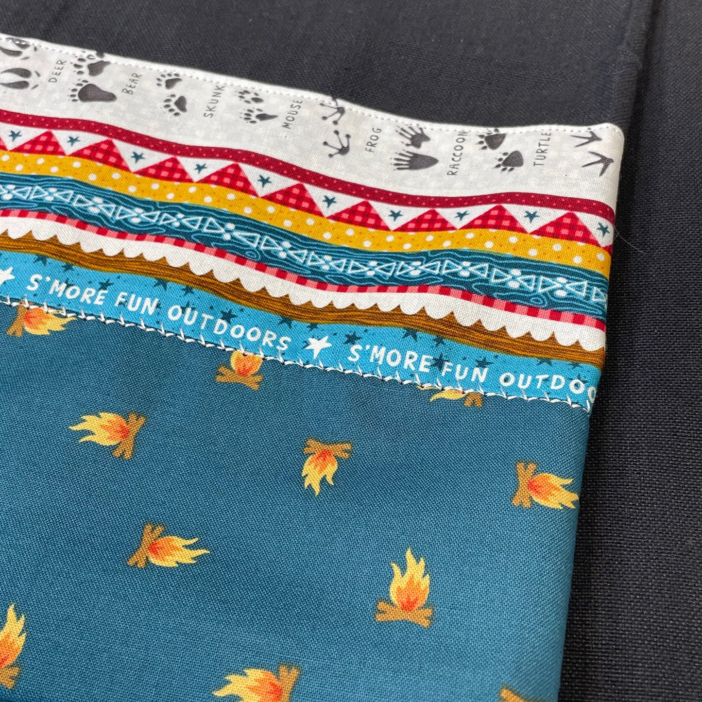 Black Cotton Dish Towel with Camping Accents. Decorative Camping Towel. Glamper Decor - Home Stitchery Decor