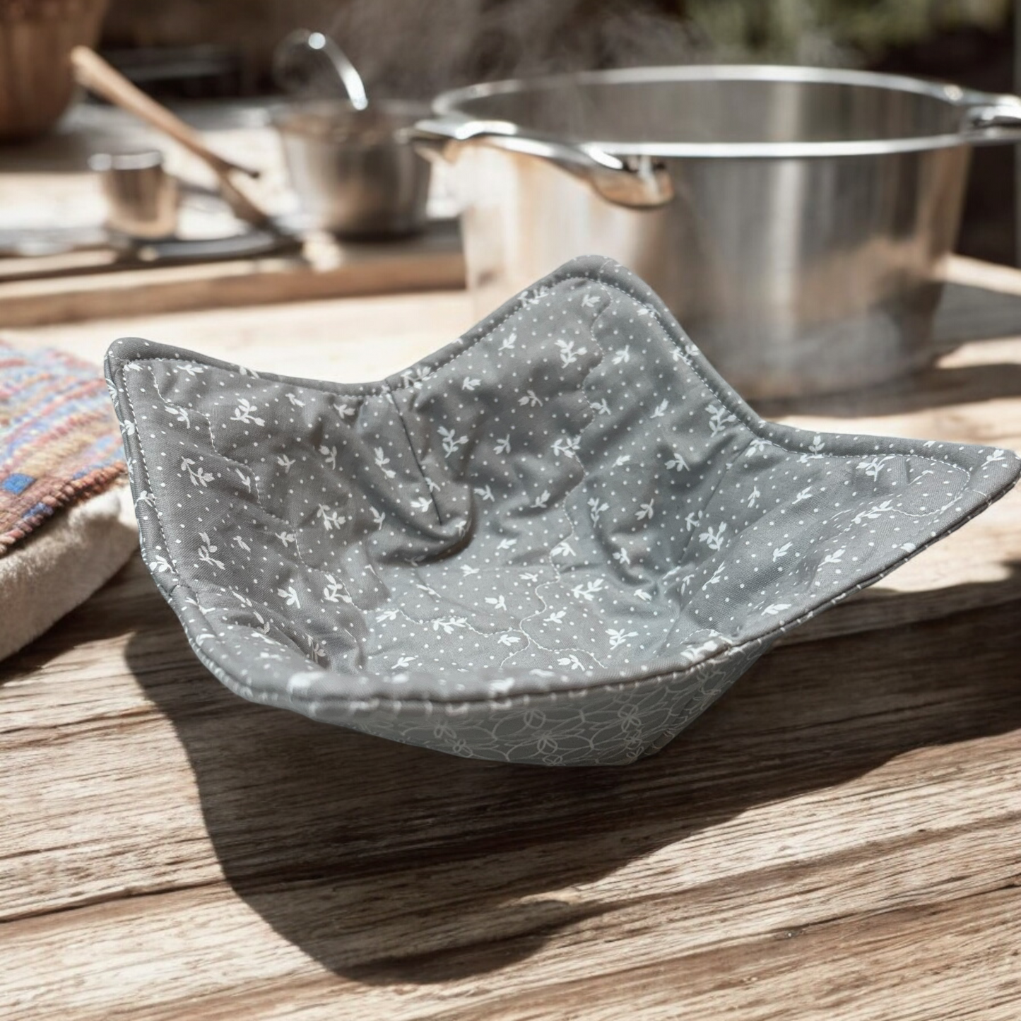 Grey Floral Soup Bowl Cozy