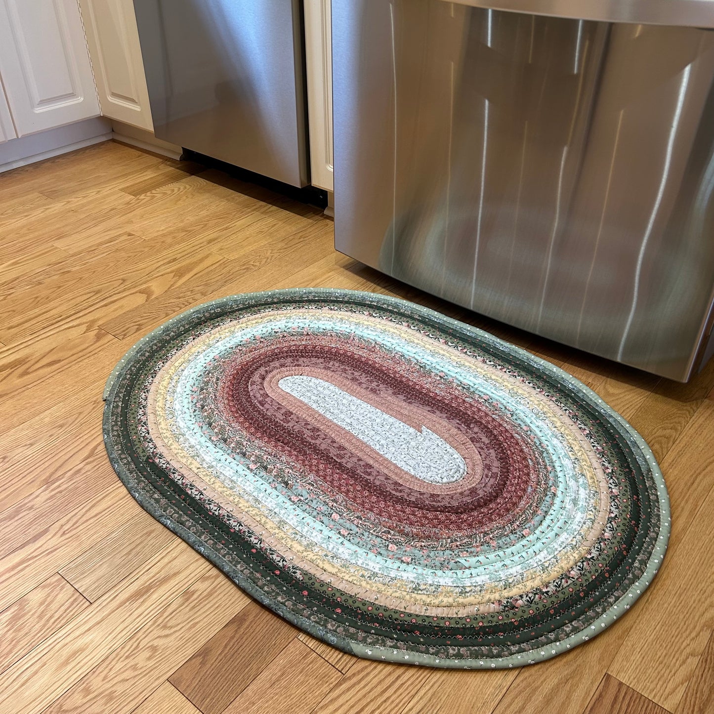 Green and Rose Jelly Roll Rug