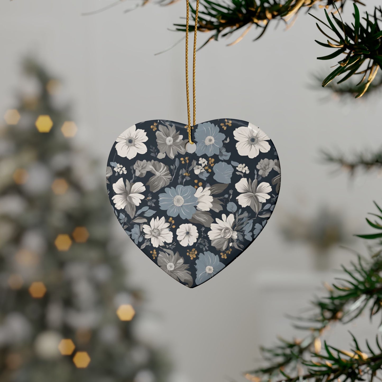Floral Heart Ceramic Ornaments - Elegant Home Decor, Gift for Weddings, Christmas Tree Decor, DIY Crafting, Seasonal Celebrations