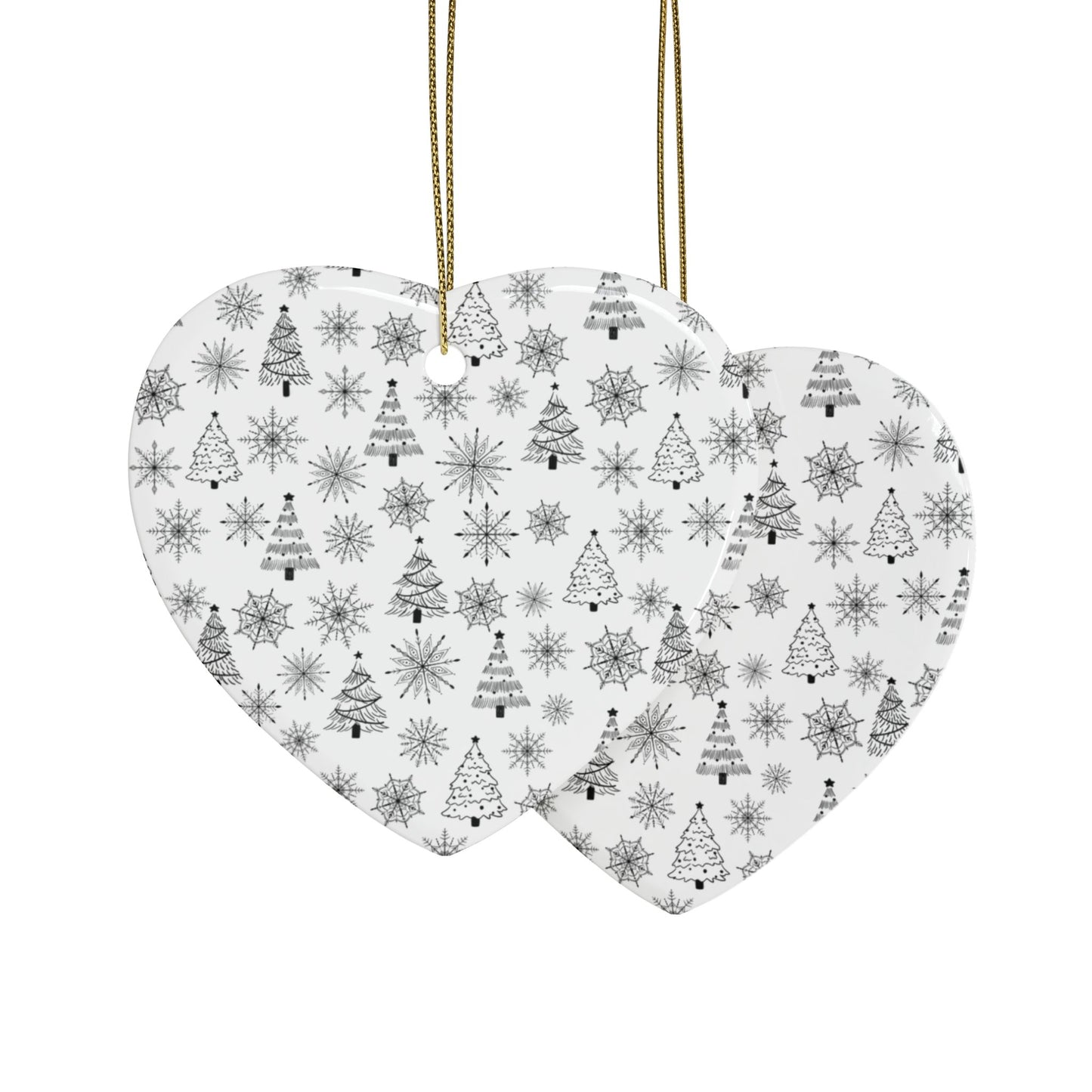 Ceramic Christmas Ornaments | Heart-Shaped Holiday Decor, Rustic Tree & Snowflake Design, Home Decoration, Gift for All Occasions