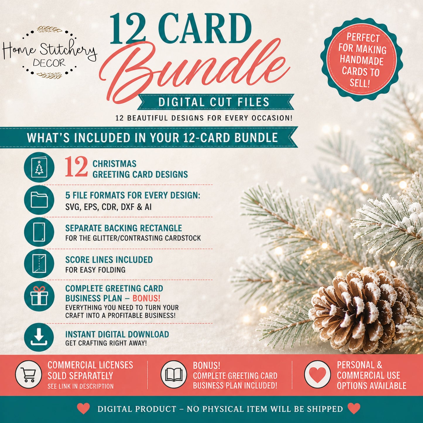 Christmas Card SVG Bundle – 12 Digital Christmas Card Designs + Business Plan Bonus