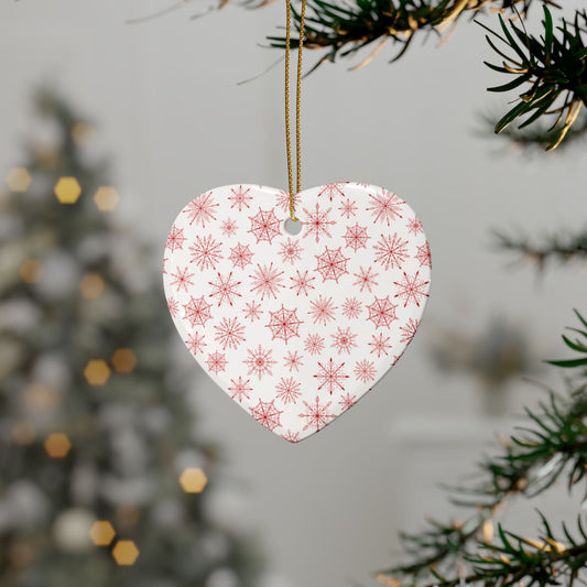 Heart-Shaped Ceramic Ornaments with Snowflake Design, Holiday Decor, Christmas Tree Decorations, Gift Tag, Winter Home Accents