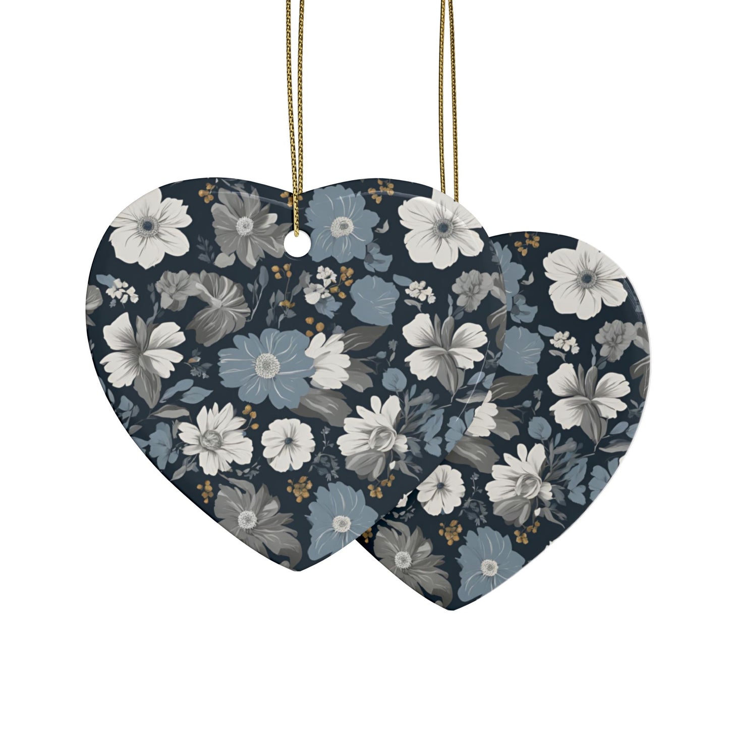 Floral Heart Ceramic Ornaments - Elegant Home Decor, Gift for Weddings, Christmas Tree Decor, DIY Crafting, Seasonal Celebrations