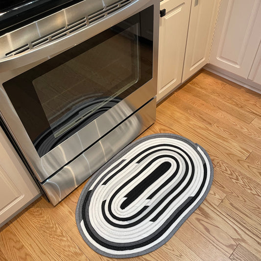 Black and White Handmade Kitchen Accent Rug