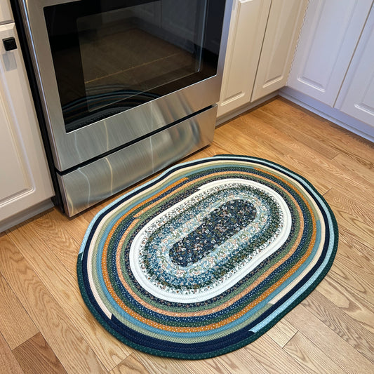 Blue and Green Jelly Roll Rug For Kitchen Handmade Cotton Rug