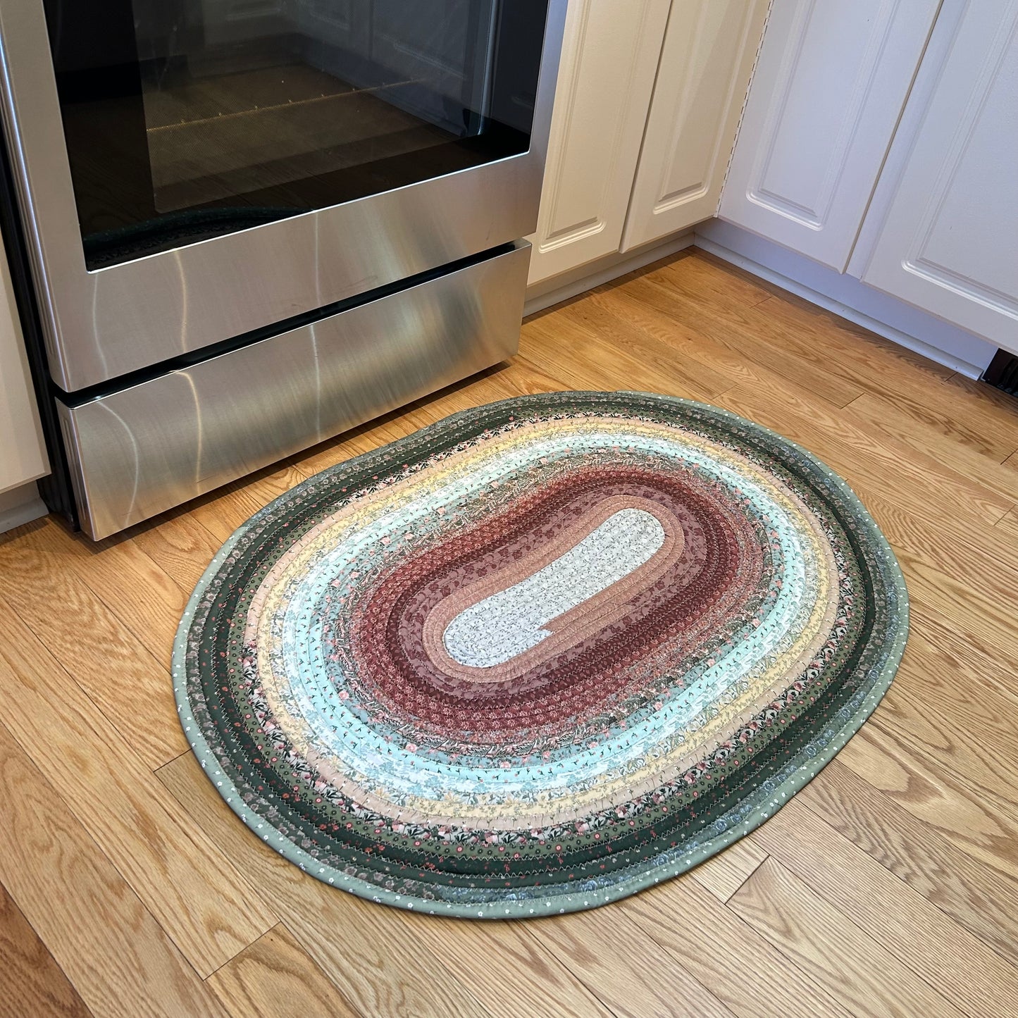 Green and Rose Jelly Roll Rug