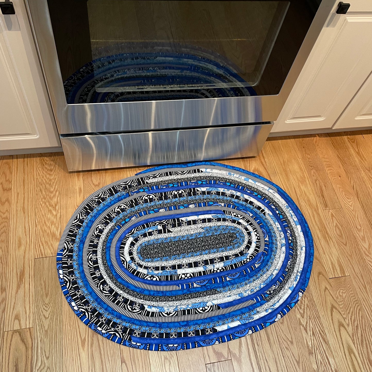 Black and Blue Kitchen Accent Rug Handmade in Canada