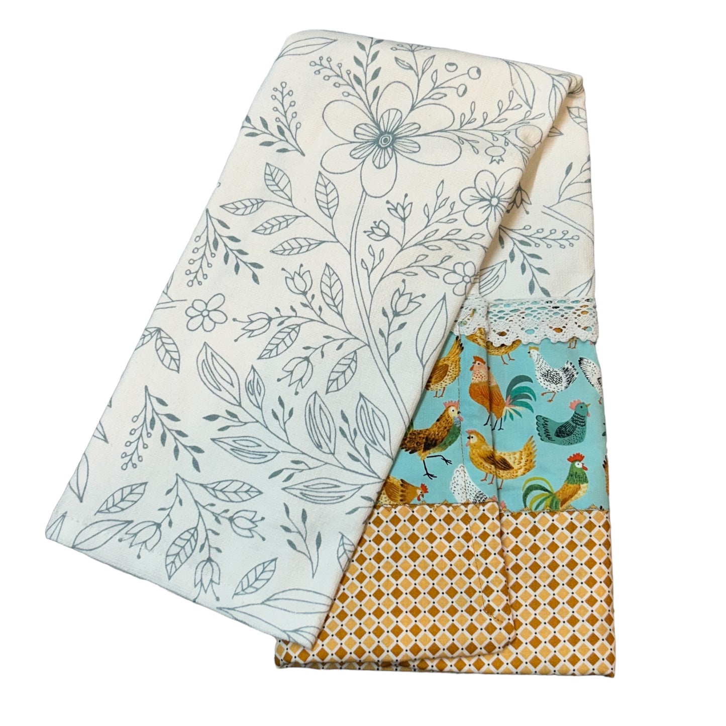 Handcrafted Country Kitchen Chicken Dish Towel with Artisan Details