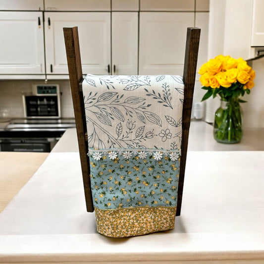 Handcrafted Farmhouse Tea Towel with Yellow Roses