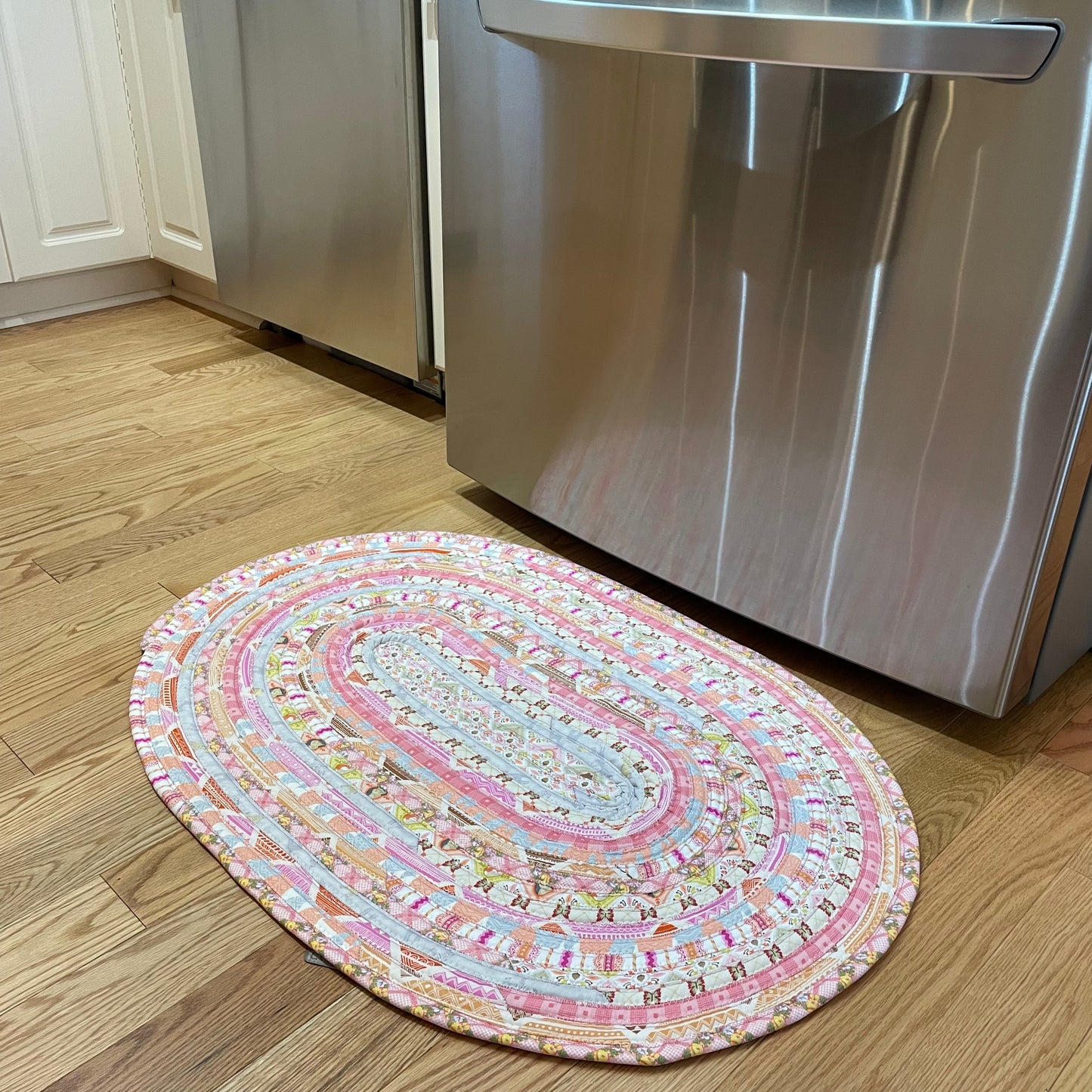 Pink and Cream Cotton Rug For Kitchen, Bedside Rug or Bathmat