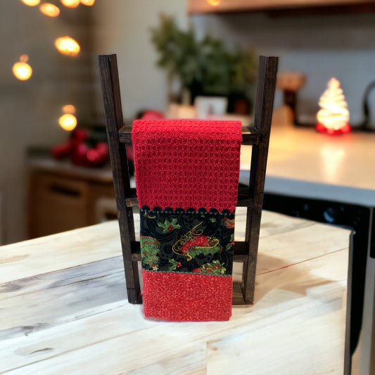 Red Christmas Dish Towel With Christmas Stockings