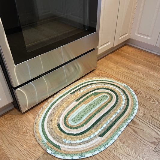 Luxurious Sage Green Cotton JellyRoll Rug with Vintage Vibes - Crafted in Canada