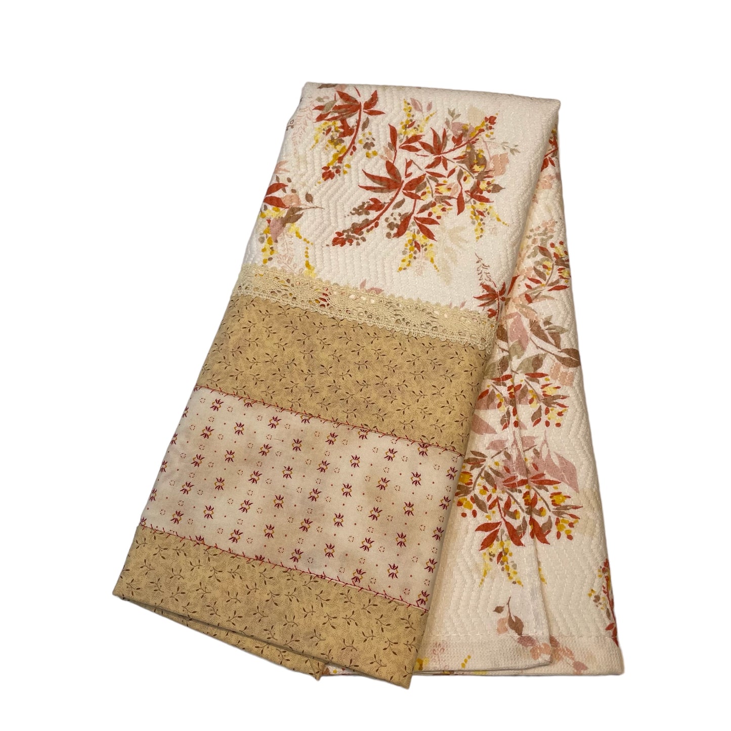 Handcrafted Orange and White Floral Kitchen Towel with Quilting Cotton Detail