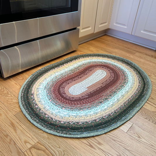 Green and Rose Jelly Roll Rug